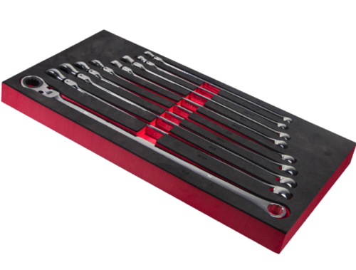 ATD-6509 ATD-6509 - 9-piece SAE ratcheting flexible head extra long wrench set in a red and black foam tray.