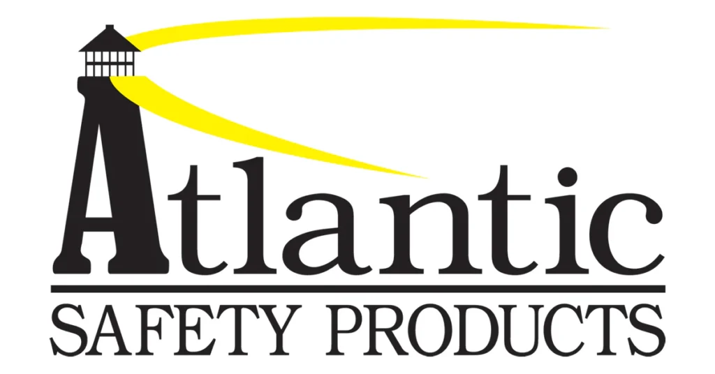 Atlantic Safety Products logo featuring a lighthouse as the letter 'A' with two yellow light beams sweeping across the top.