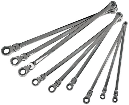 ATD Tools 9 Pc. SAE Ratcheting Flexible Head Extra Long Wrench Set ATD-6509 — Full View ATD Tools 9 Pc. SAE Ratcheting Flexible Head Extra Long Wrench Set ATD-6509 — metric fastener access tight spaces
