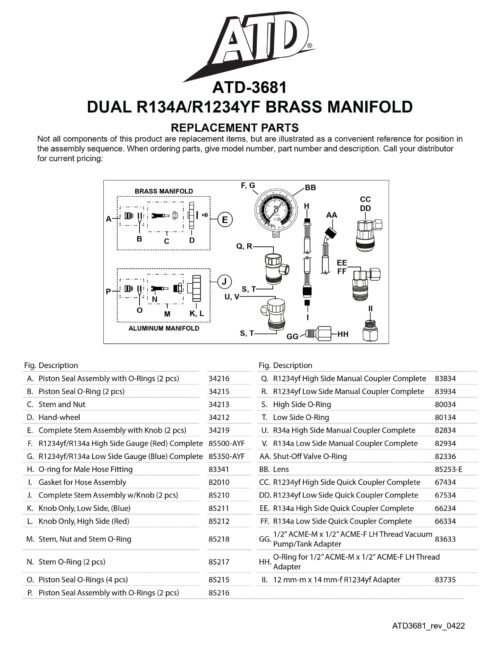 atd-3681 Replacement parts list