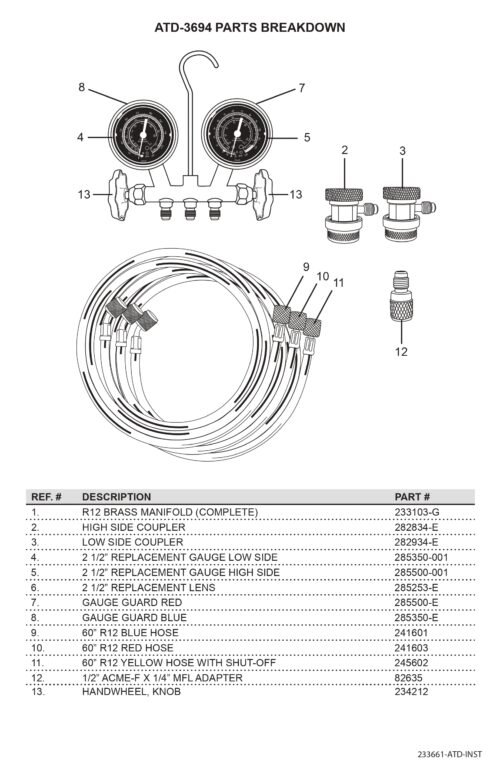 ATD Tools Deluxe Dual Brass A/C Manifold Gauge Set ATD-3694 — professional automotive repair service