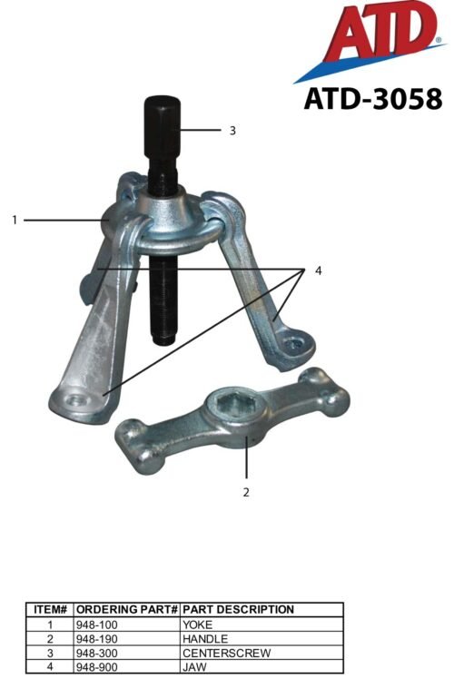 ATD Tools Hub Puller ATD-3058 — Parts List Page 1 ATD Tools Hub Puller ATD-3058 — professional automotive repair service