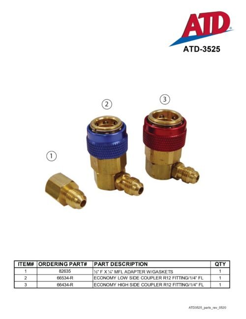 ATD Tools ATD-3525 R12 to R134a Coupler Conversion Kit — components