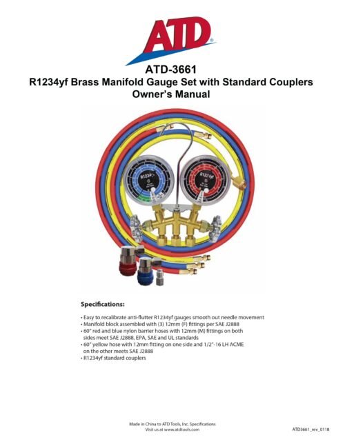 ATD Tools R1234YF Brass Manifold Gauge Set ATD-3661 — professional automotive repair service