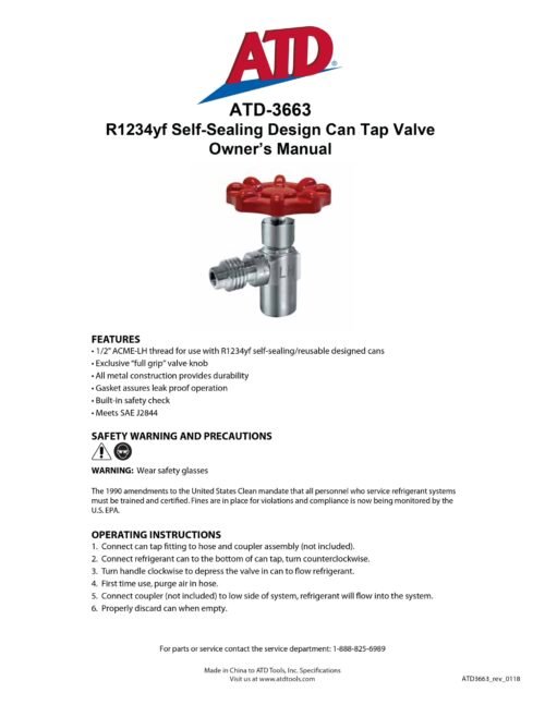 ATD Tools R1234YF Can Tap-Depressor ATD-3663 — professional automotive repair service