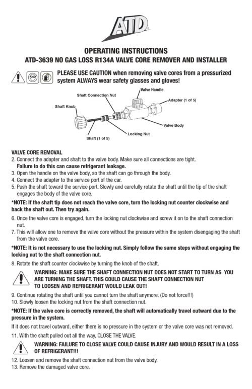 ATD Tools R134A No Gas Loss Valve Core Tool ATD-3639 — professional automotive repair service