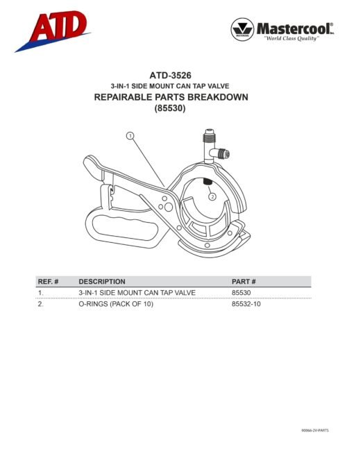 ATD Tools 3-in-1 Side Mount Can Tap R-134a ATD-3526 — Components View ATD Tools 3-in-1 Side Mount Can Tap R-134a ATD-3526 — refrigerant can tapping AC charging