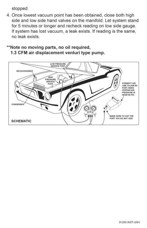 ATD Tools 4.2 CFM Air Operated Vacuum Pump ATD-3410 — Owner's Manual Page 2 ATD Tools 4.2 CFM Air Operated Vacuum Pump ATD-3410 — AC system evacuation service