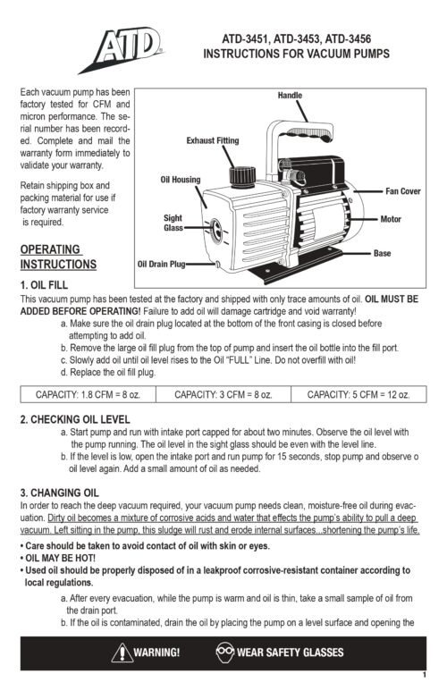 ATD Tools 1.8 CFM Vacuum Pump ATD-3451 — AC system evacuation service
