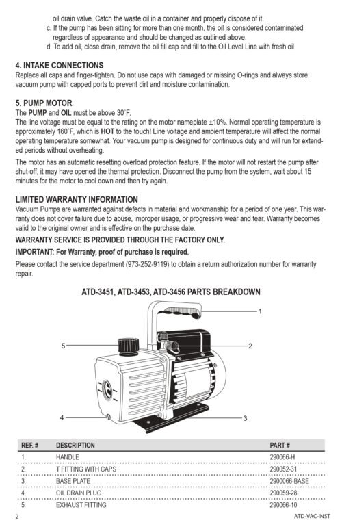 ATD Tools 1.8 CFM Vacuum Pump ATD-3451 — AC system evacuation service