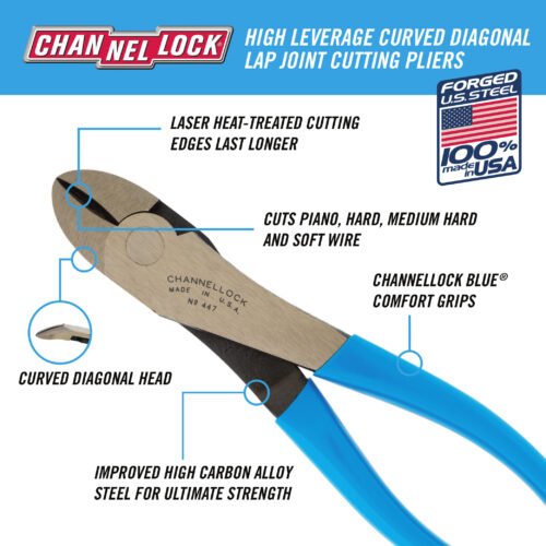 Channellock 447 - 8-inch High Leverage Curved Diagonal Cutting Pliers
