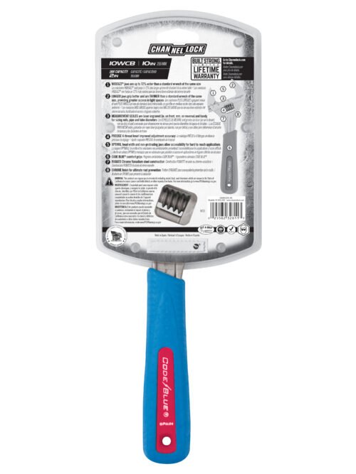 Channellock 10" Adj Wrench, WIDEAZZ®, Chrome, CODE BLUE® 10WCB — adjustable nut bolt fastener work