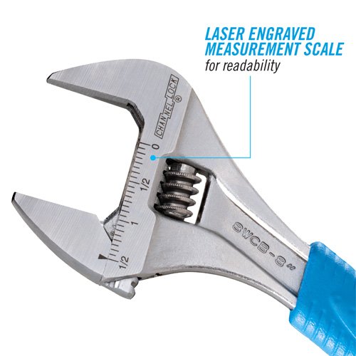 Channellock 8" Adj Wrench, WIDEAZZ®, Chrome, CODE BLUE® 8WCB — adjustable nut bolt fastener work