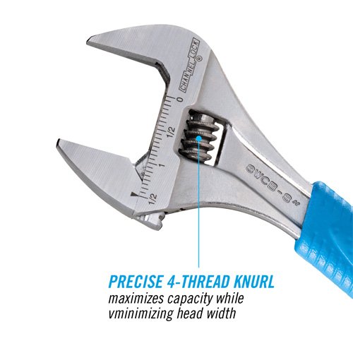 Channellock 8" Adj Wrench, WIDEAZZ®, Chrome, CODE BLUE® 8WCB — adjustable nut bolt fastener work