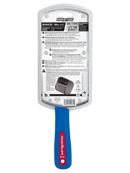 Channellock 8" Adj Wrench, WIDEAZZ®, Chrome, CODE BLUE® 8WCB — adjustable nut bolt fastener work