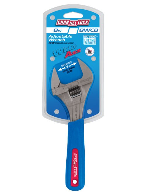 Channellock 8" Adj Wrench, WIDEAZZ®, Chrome, CODE BLUE® 8WCB — adjustable nut bolt fastener work