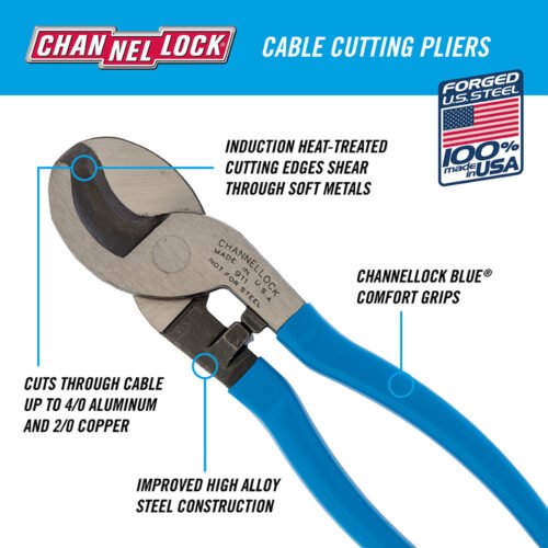 Channellock 9.5" Cable Cutter, 4/0 Alum, 2/0 Cop 911 — heavy-duty cable wire cutting service