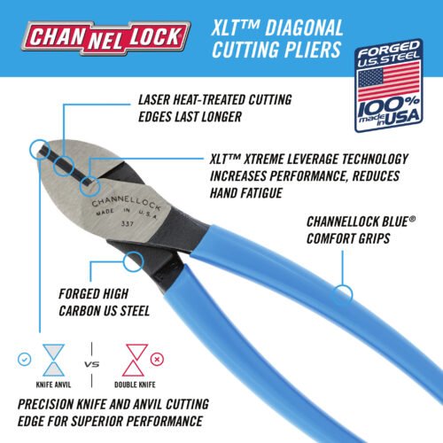 Channellock 7" HL Diag Cutting Plier, Lap XLT™ 337 — cutting wire cable electrical work