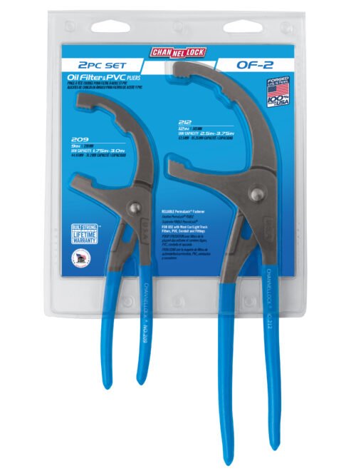 Channellock 2pc Oil Filter/PVC Plier Set, 9", 12" OF-2 — Package Front View Channellock Oil Filter PVC Plier Set OF-2 — oil filter PVC pipe gripping service
