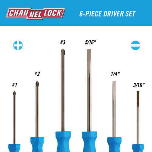Channellock SD-6H 6pc Standard Screwdriver Set with acetate handles and vapor-blasted tips