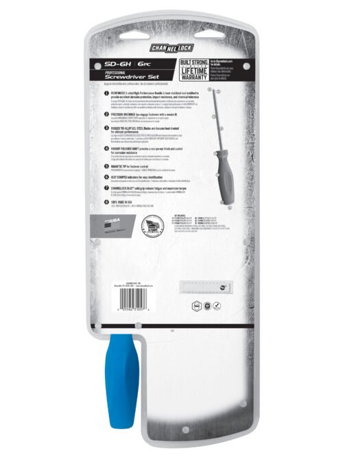Channellock SD-6H 6pc Standard Screwdriver Set with acetate handles and vapor-blasted tips