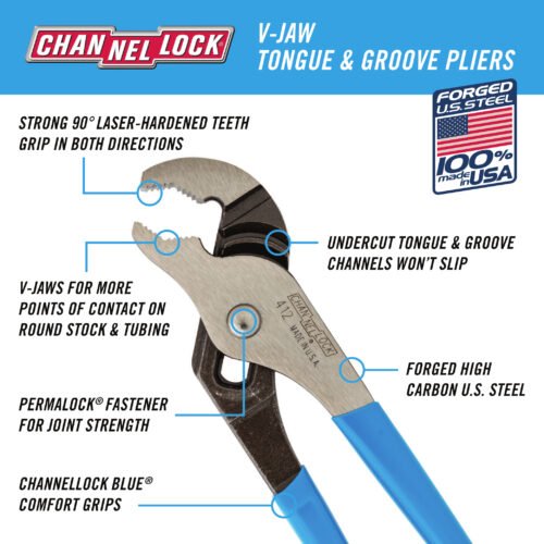Channellock 6.5" Tongue & Groove, V-Jaw 412 — gripping pipe fittings plumbing repairs