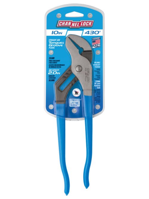 Channellock 10" Tongue & Groove Pliers, Straight Jaw 430 — gripping pipe fittings plumbing repairs