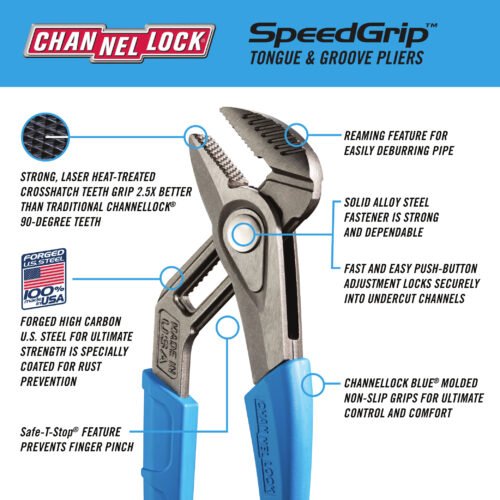 Channellock 10" Tongue & Groove, SPEEDGRIP™ 430X — Feature Detail View Channellock 10" Tongue & Groove, SPEEDGRIP™ 430X — gripping pipe fittings plumbing repairs