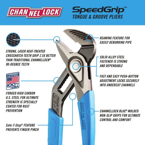 Channellock Tongue and Groove Pliers 440X — gripping pipe fittings plumbing repairs