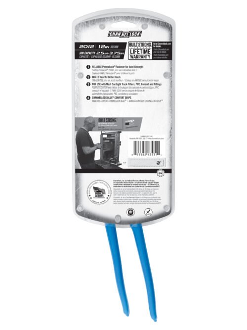 Channellock 2012 12-inch Oil Filter/PVC Angled Head Pliers — back package view