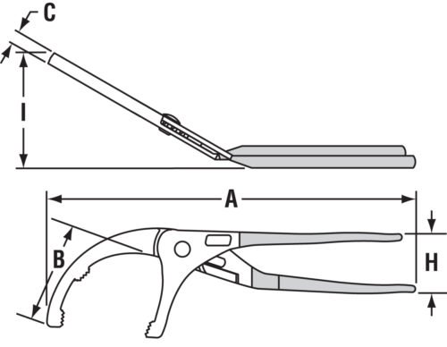 Channellock 2012 12-inch Oil Filter/PVC Angled Head Pliers — drawing view