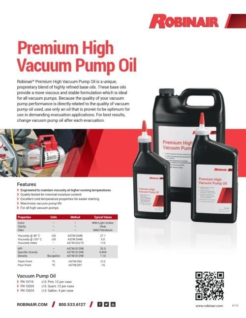 Robinair Premium High Vacuum Pump Oil 13204 — AC system vacuum pump lubrication