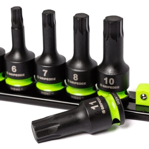 Gripedge IHBM7S RPT Impact Hex Driver Set - 7-Pc 3/8" Drive Short Metric — RPT® hex tip profile and 3/8" drive shank close up detail — metric sizes