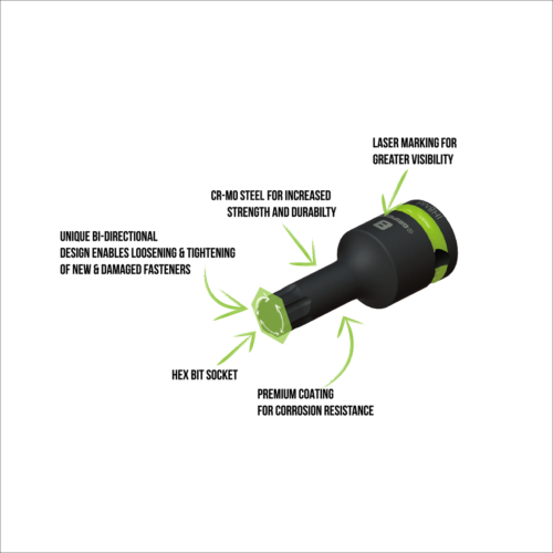 Gripedge IHBM7S RPT Impact Hex Driver Set - 7-Pc 3/8" Drive Short Metric — RPT® hex tip profile and 3/8" drive shank detail — metric sizes