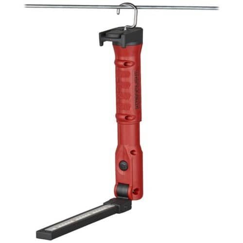 streamlight-work-lights-76800-inuse Streamlight 76800 Stinger Switchblade Super Bright, 800 Lumen Rechargeable Light Bar — switchblade fold mechanism and 800-lumen LED array detail