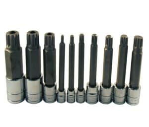 ATD Tools ATD-13781 10 Pc. Extra Long Triple Square Spline Bit Socket Set — M4–M18 spline tip profile and extra-long drive detail