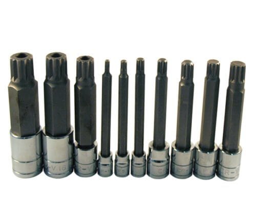 ATD Tools ATD-13781 10 Pc. Extra Long Triple Square Spline Bit Socket Set — M4–M18 spline tip profile and extra-long drive detail
